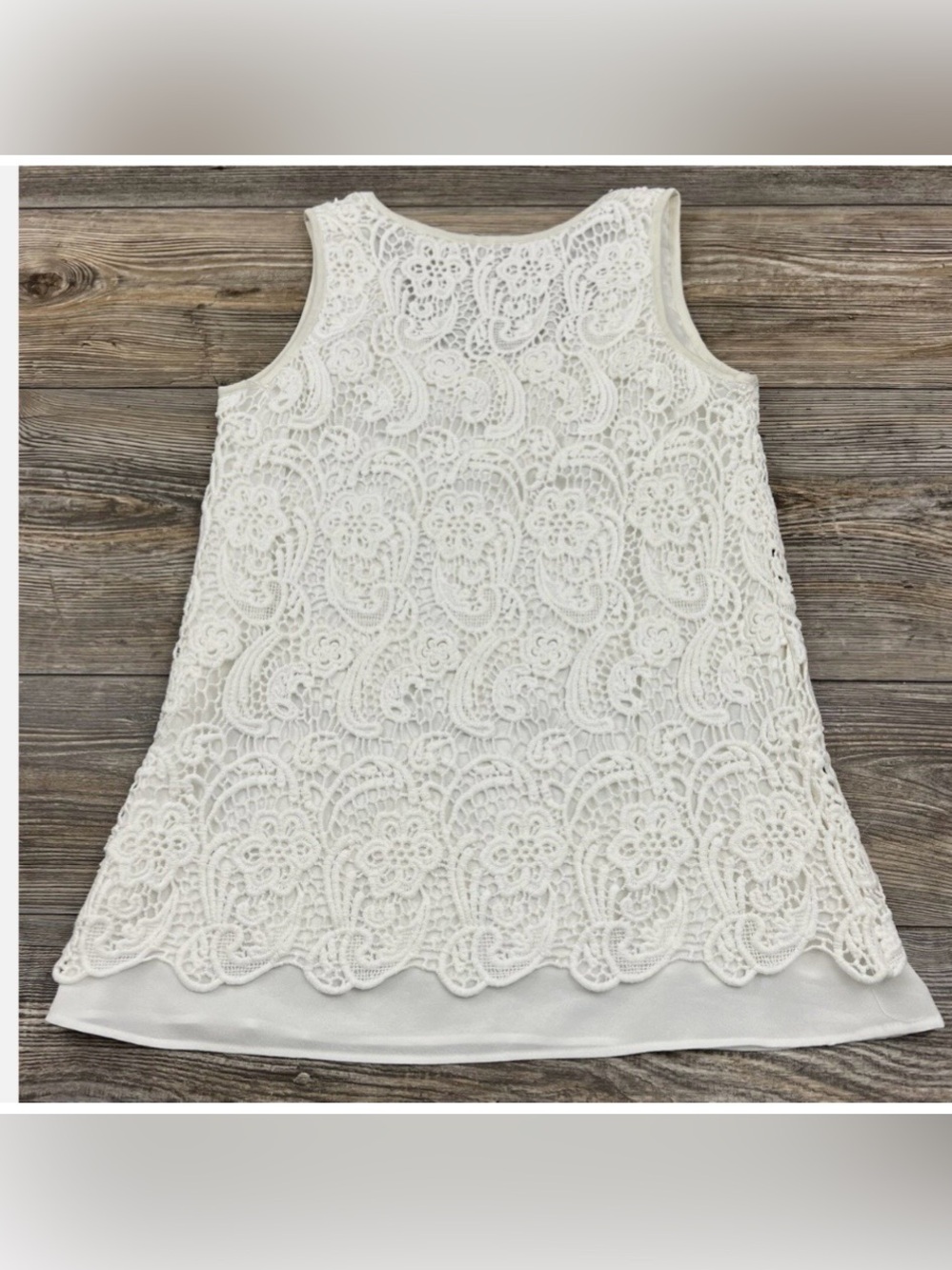 CAbi White Bobbin Crochet Lace Overlay Sleeveless Tank Cotton Style #284 XS